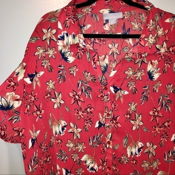 Only Necessities size 30/32 short sleeve ribbed floral button down shirt - Picture 8 of 13